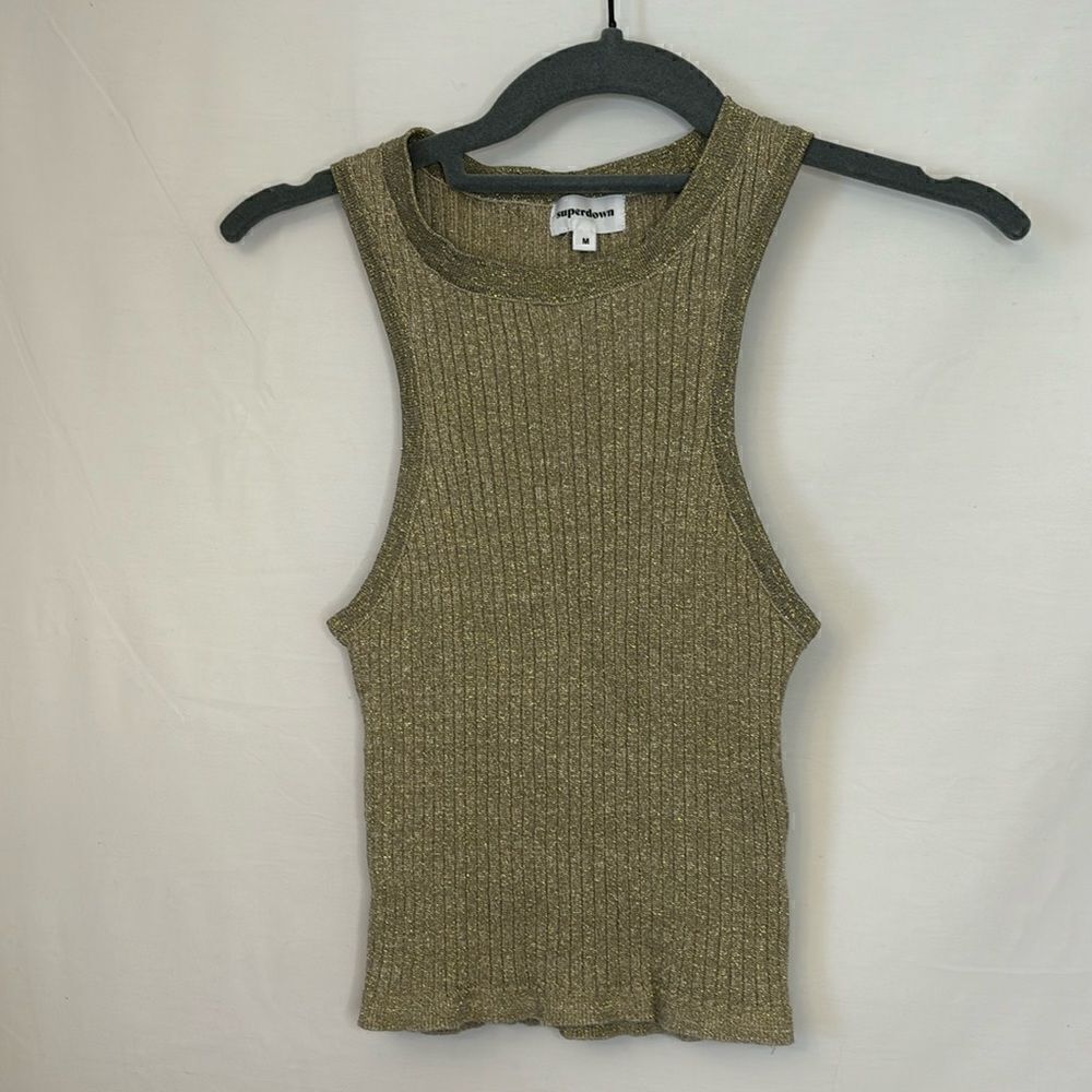 superdown Olive Metallic Ribbed Tank Top